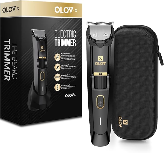 Men's Beard Trimmer - All-in-One Trimmer with Precision Dial - Premium Facial Hair Groomer - Adjustable 20 Length Setting USB Recharge Dock Cordless Waterproof Wet/Dry Clipper