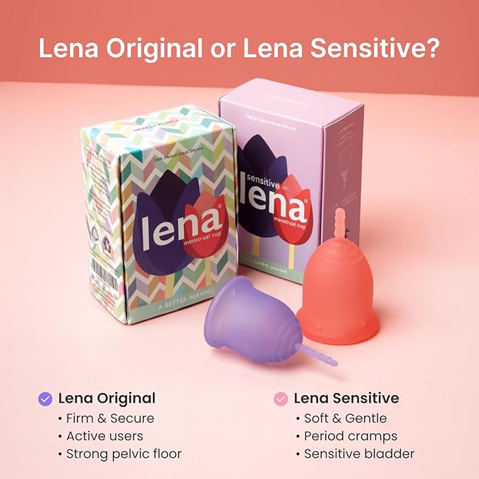 Lena Sensitive Menstrual Cup - Size Large - Ultra-Soft Reusable Silicone Period Cup for Sensitive Anatomy 12-Hour Comfort Gentle &amp Leak-Free Protection (LENA-COR-L)