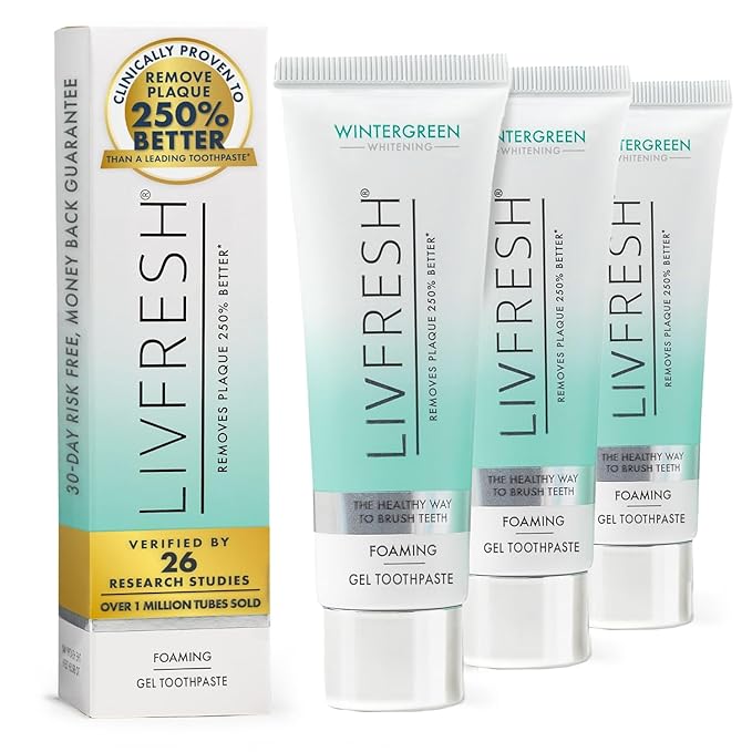 LIVFRESH Toothpaste Gel Clinically Proven to Remove Plaque 250% Better Improves Gum Health 190% Better Prevents &amp Reduces Tartar Freshens Breath SLS Free Dental Gel Wintergreen 3 Pack