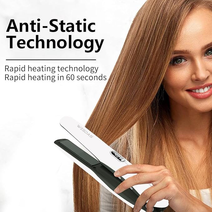Cordless Hair Straightener 2-in-1 Straightener &amp Curler with 6 Temperature Settings Negative Ions USB Rechargeable for Travel（White）