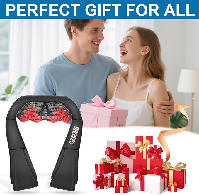Shiatsu Neck and Shoulder Massager with Heat Back Massager-Electric Deep Tissue 3D Kneading Massage for Shoulder LegBody Muscle Pain ReliefHomeOfficeCar Best Gifts for Women Men Mom Dad