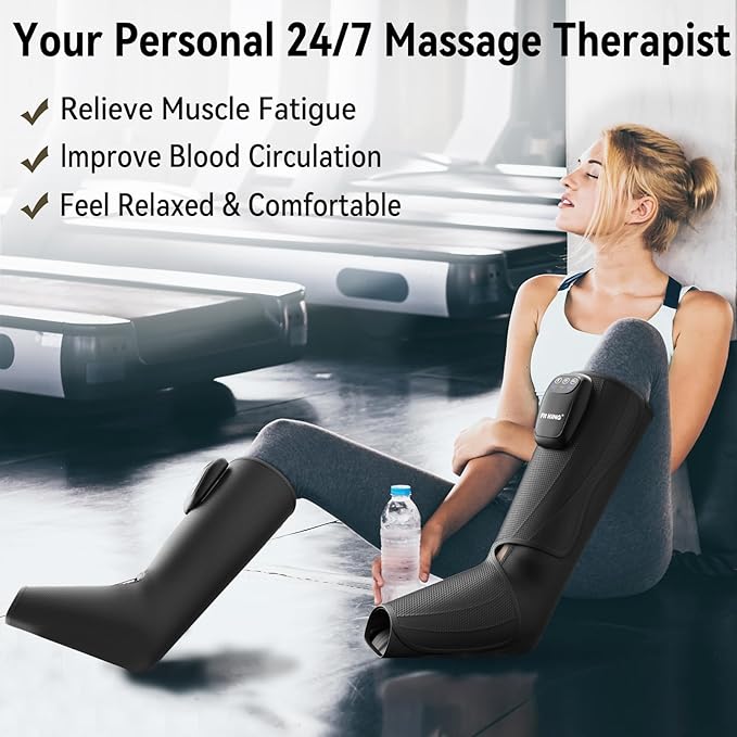 FIT KING Cordless Foot and Leg Massager Rechargeable Foot and Calf Massage Boots Portable Compression Boot for Circulation Pain Relief Recovery After Training Healthy Travel Gift
