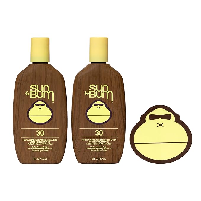 Sun Bum Original Moisturizing Sunscreen Lotion SPF 30 with Sonny Sticker Vegan and Hawaii 104 Act Compliant Octinoxate &amp Oxybenzone Free Broad Spectrum UVA/UVB Vitamin E 2 Pack 8 oz