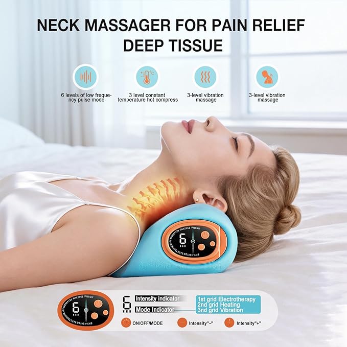 2026 New Upgrade Neck Massager 3-in-1 Heat Pulse &amp Vibration Modes Ergonomic Electric Neck and Shoulder Massager for Pain Relief &amp Relaxation at Home Office Travel