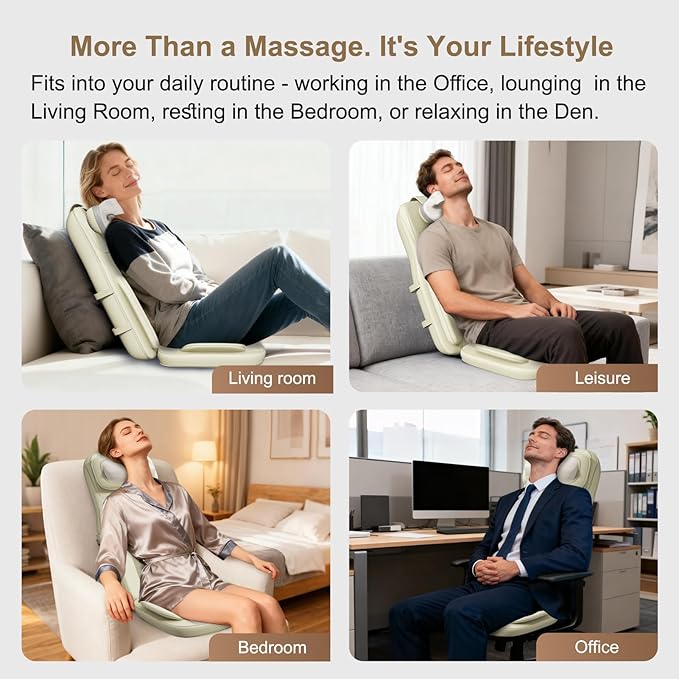 Rainwolf Shiatsu Neck and Back Massage Cushion with Heat - 4D Deep Tissue Kneading Full-Back Massager for Relief Tension Adjustable Intensity &amp Height for Office Chair &amp Home