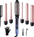 Curling Iron 6 in 1 Hair Curling Wand Set with Curling Brush Instant Heat Up Beach Waver Long Hair Curlers Iron 6 Interchangeable Ceramic Barrel 0.35-1.25 Inch Short Hair Crimper for Women