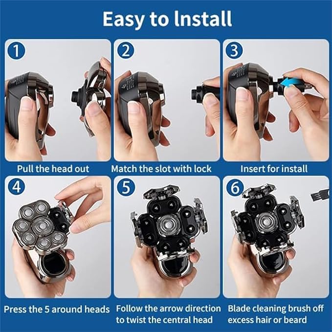 9.0 Shaver 2026 Upgrade 9.0 Ultra Shaver 9D Floating Blade Heads 6-in-1 Electric Razor Ipx7 Waterproof Led Display Rechargeable Head Shavers for Bald Men with USB-C Fast Charge