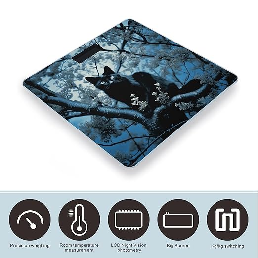 Black Cat on Tree Bathroom Scale for Body Weight LCD Display Digital Bathroom Scale Tempered Glass Bathroom Weight Scales Fashion Smart Scales for Home Bedroom 400 Lb