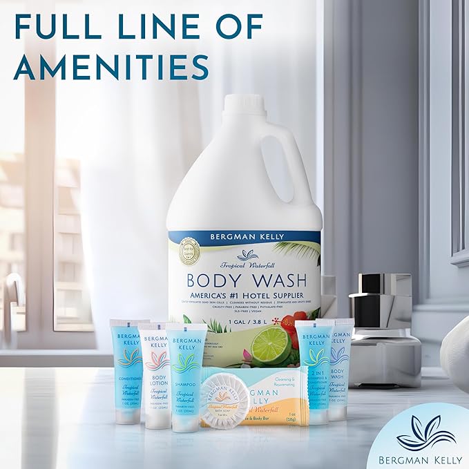 BERGMAN KELLY Refill Gallon Size Body Wash (128 fl oz Tropical Waterfall Scent) Delight Your Guests with an Invigorating and Refreshing Body Wash Quality Guest Hotel Toiletries in Bulk