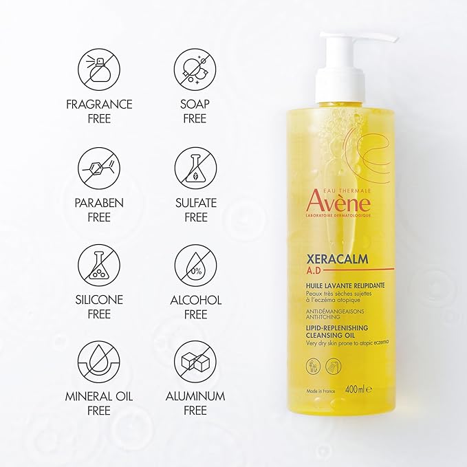 Avène XeraCalm A.D Lipid-Replenishing Cleansing Oil Atopic Dermatitis Eczema-Prone Fragrance-Free Pump 13.5 oz.