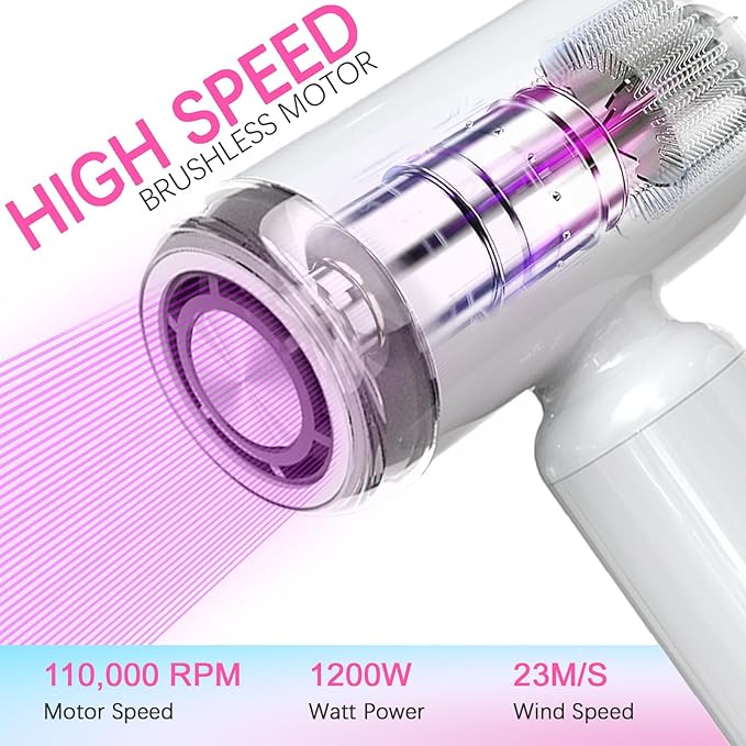 Mini Hair Dryer High-Speed Blow Dryer with 110000RPM Brushless Motor Magnetic Diffuser Negative Ionic Technology for Fast Drying Compact &amp Lightweight for Home &amp Travel (White)