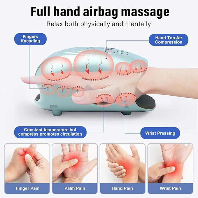 cotsoco Hand Massager - 3Massage Sizes Cordless Hand Massager with Heat &amp Compression for Arthritis and Carpal Tunnel International Women’s Day Gifts for Her Relax at Home Office Outdoors Bl