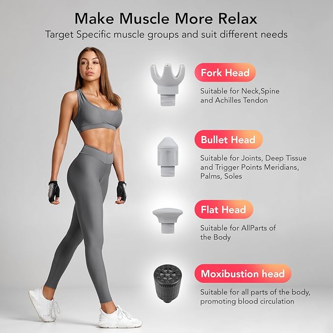 Deep Tissue Massage Gun Back Massage Gun for Pain Relief Replacement Heads for Moxibustion to Relieve Body Fatigue Red