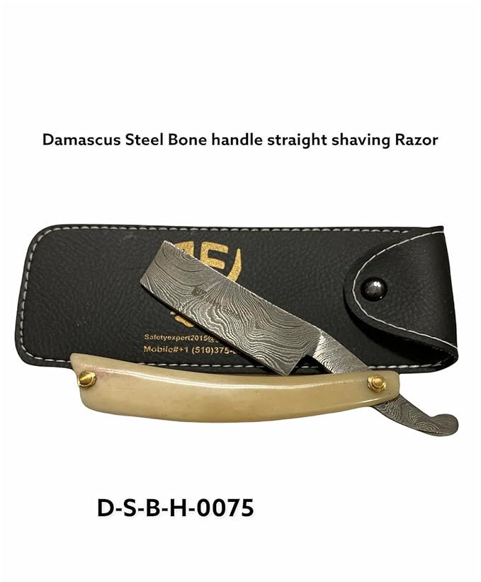 Hand Made Damascus Steel Straight Razor shaving razor folding knife Ready Classic Barber Blade Edge Men Straight Razor Be Close Shave Best Great Gift (white)