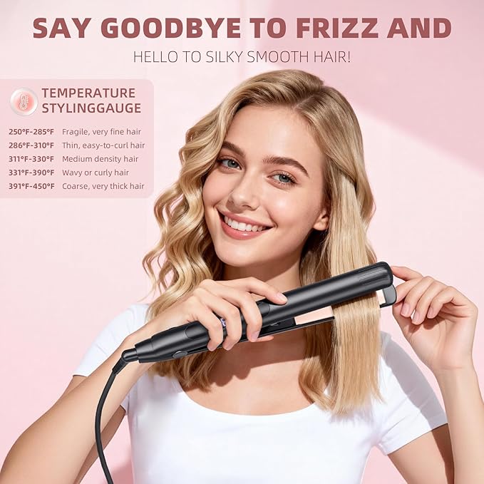 Hair Straightener Flat Iron 1 Inch Titanium Ceramic Ionic Hair Straightener and Curler 2-in-1 Fast Heat Up Adjustable Temperature Dual Voltage Auto Shut Off for Less Frizz Shines and Smooth
