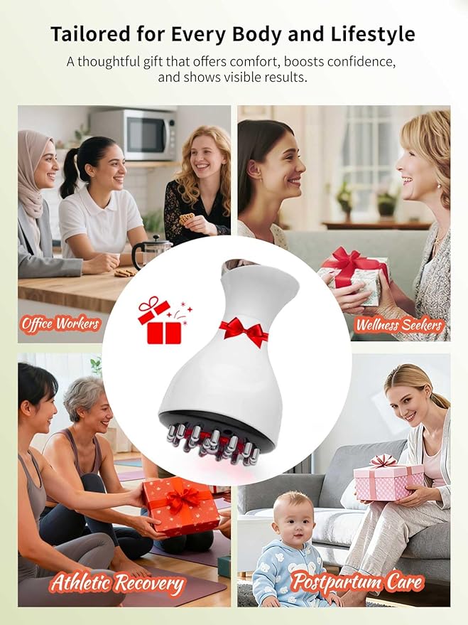 Lymphatic Drainage Massager &amp Anti Cellulite Massage Tool for Legs Arms &amp Belly BodyHelps Reduce Stretch Marks &amp Cellulitewith Microcurrent Light Heat &amp Vibration (White)