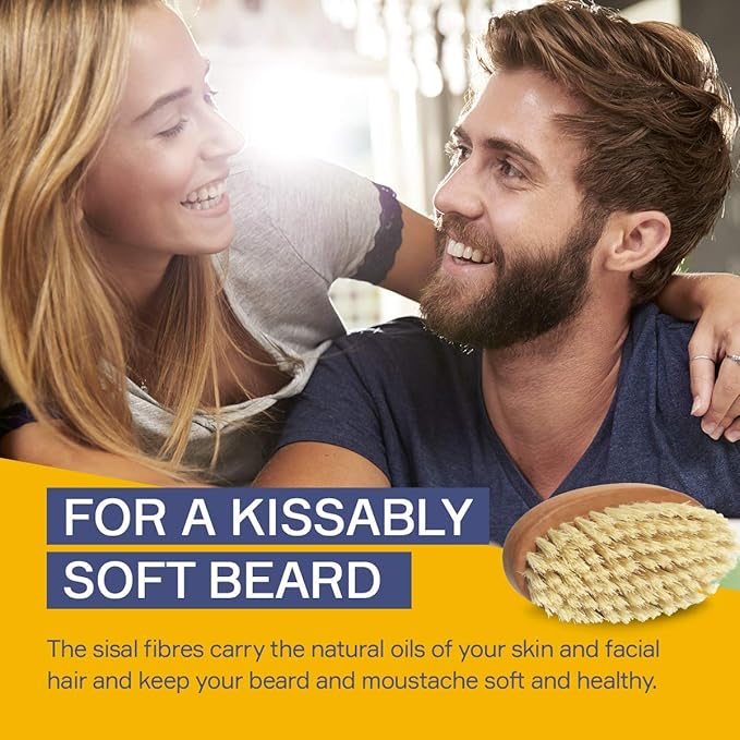 Seven Potions Vegan Beard Brush for Men — 100% Sisal Plant Fibre &amp Pear Wood — Firm Bristles to Gently Tame/Soften/Exfoliate – 100% Natural Non-Synthetic