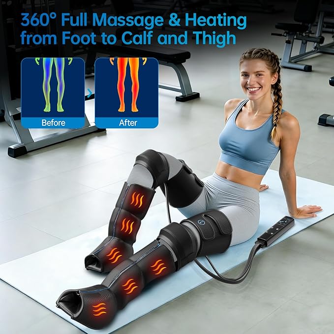 Leg Massager with Heat and Air Compression Foot and Calf Massager for Circulation and Pain Relief Sequential Compression Boots with 6 Modes 9 Intensity 3 Heat - Gifts for Mom Dad Woman