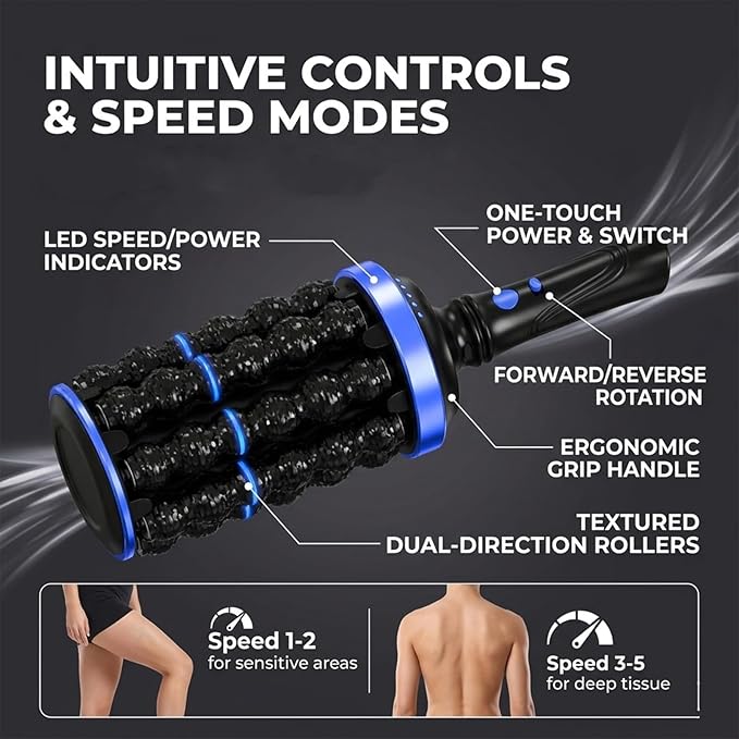 Electric Rolling Percussion Massager Deep Tissue Muscle Massager and Back Roller 5-Speed Rechargeable for Legs Foot &amp Calf Massage (Blue)