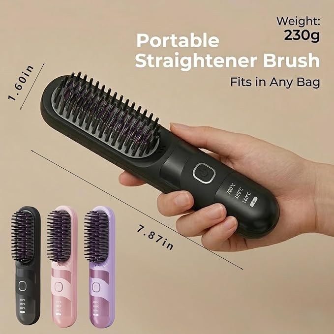 Cordless Hair Straightener Brush Hair Straightening Brush Portable Travel Size Hair Straightener for Women Mini Rechargeable Hair Straightener Comb Electric Hair Brush (Pink)