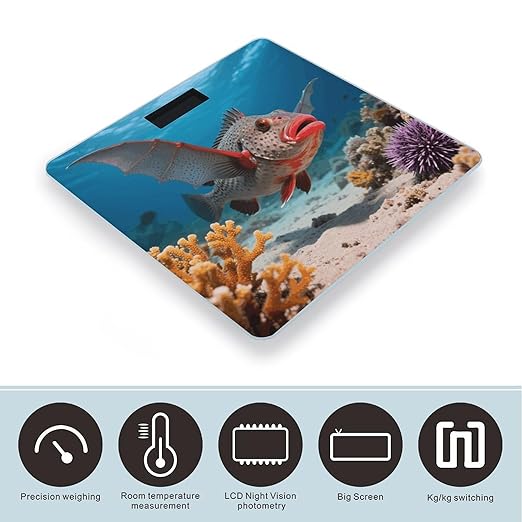 Red-lipped Batfish Scale for Body Weight Sturdy Tempered Glass Weighing Scales with LCD Display Accurate Digital Bathroom Scale Convenient Body Fat Smart Scales Easy Read