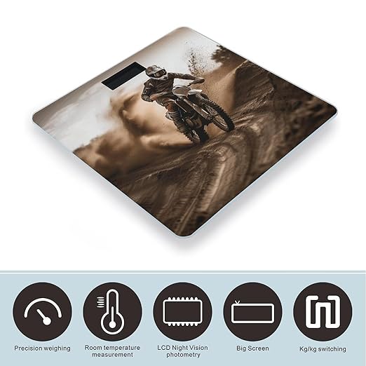 Motocross Scale for Body Weight High Precision Digital Weight Scales with LCD Display Anti-Slip Sturdy Slim Tempered Glass Bathroom Scale for Home Use