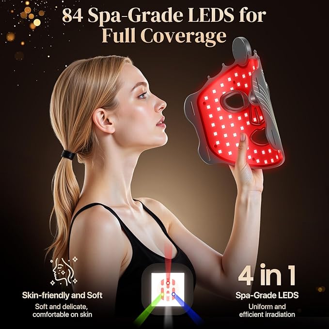 Red Light Therapy Mask for Face with 7 Modes Wireless LED Face Mask Light Therapy with 850nm Infrared 660nm Red 460nm Blue Light Lightweight Design for At Home Travel Skincare Gifts