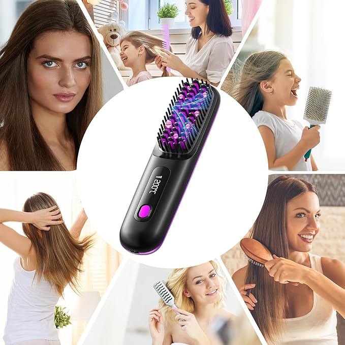 Straightener Brush - Hair Styling Comb Travel Hair Straightener LED Screen Controller Brushes Professional Styling Tool Portable Wet Dry Device for Home Beach Salon Trip Grooming