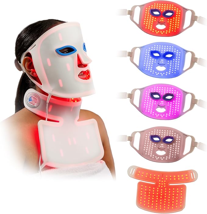 Lifepro Red Light Therapy Mask –Revitaglow Infrared Red Light Therapy for Face and Neck - LED Mask with 3 to 4 Modes – 2000mAh Battery &amp Auto-Timer - for Daily Skin Wellness and Comfort