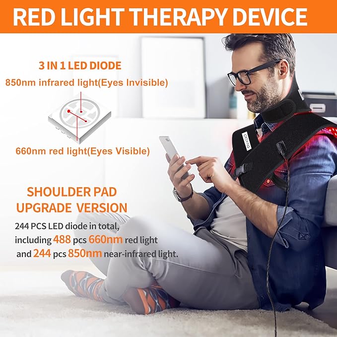 TUOB Red &amp Infrared Light Therapy for Shoulder &amp Neck Home Use 850nm Shoulder &amp 880nm Neck Pad Full Cover Light Therapy for Pain Relief &amp Muscle Relaxation