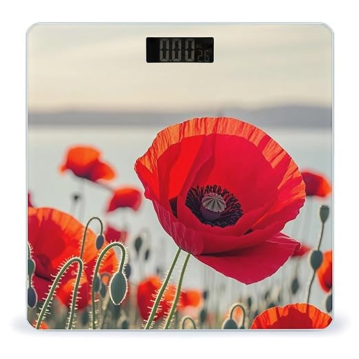 Red Poppy Flower Smart Scale for Body Weight Accurate Bathroom Scale with LED Display Digital Weight Scales Weighing Machine High Precision Scales for Bath Home