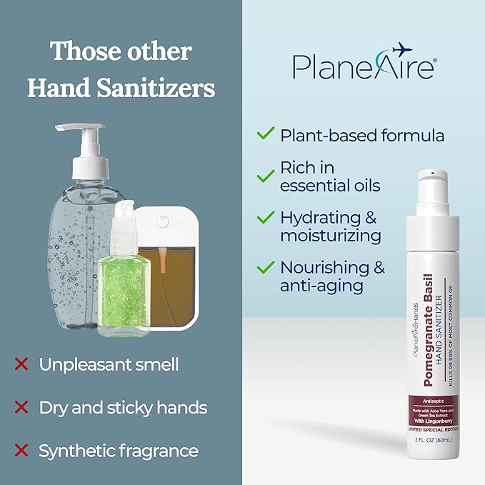 Pomegranate Basil Lotion Hand Sanitizer | Travel Size | Moisturizing Hand Lotion | Made with Aloe Vera &amp Essential Oils | Rich in Vitamin E | Cleanse &amp Moisturize | Scented Hand Sanitizer | 3-
