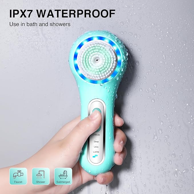 Electric Facial Cleansing Brush 2-Way Rotating Face Scrubber for Daily &amp Deep Cleaning 3 Modes 5 Brush Heads Rechargeable IPX7 Waterproof for All Skin Types