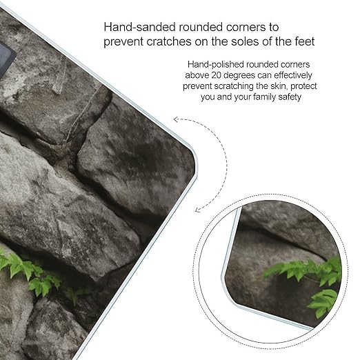 Plant on Stone Wall Scale for Body Weight Anti-Slip Tempered Glass Digital Bathroom Scales Clear LCD Display Weighing Scale Safe Rounded Corners Smart Scales