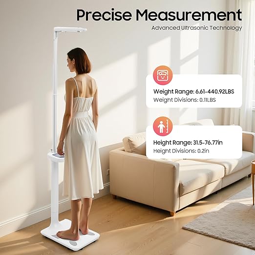 Multifunction Physician Medical Body Weight Scale Electronic Height and Weight Scale 440 lbs Ultrasonic Height Body Fat Analyzer Smart Weight Scales with Bodys Fat and Muscle
