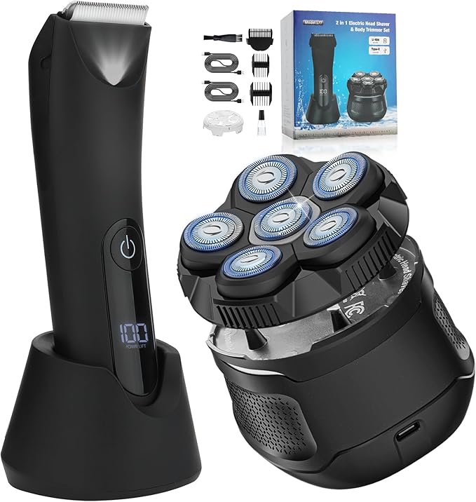 Head Shavers for Bald Men Body Hair Trimmer for Men Manscape Groin and Ball Trimmer2 in1 Body and Head Shaver Grooming KitIPX7 (A B)