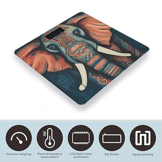 Abstract Elephant Digital Bathroom Scale for Body Weight Weighing Scale with Backlit LCD Display High Precision Measurements &amp Measures Weight Up to 180kg