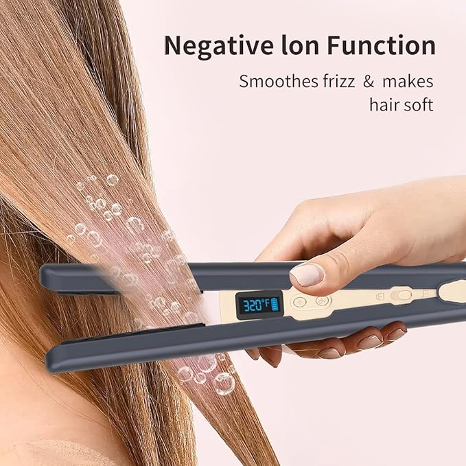 Cordless Hair Straightener and Curling Irons Ceramic Plate Diamond Grade Negative ions Flat Iron Hair Straightener Reduces frizz Smoother More Shiny(Blue)