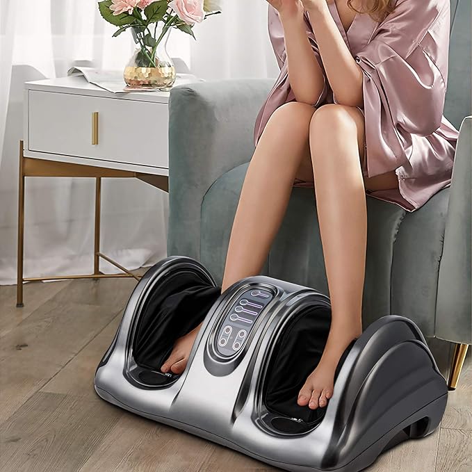 KOTEK Foot Massager Machine Shiatsu Foot &amp Calf Massager w/ 3 Massage Modes Remote Control Electric Deep Kneading Rolling Scraping Massage for Leg/Arm/Ankle Increase Blood Circulation (Grey)