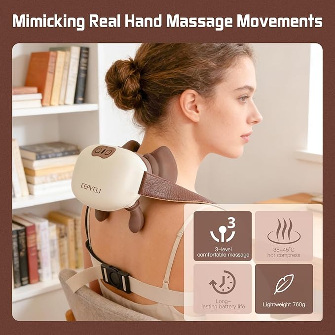 Neck Massager with Heat Portable Hand Massager for Pain Relief Deep Tissue Heated for Muscles Bionic Hand Electric Shiatsu Shoulder and Back Massagers with Fingers(White)