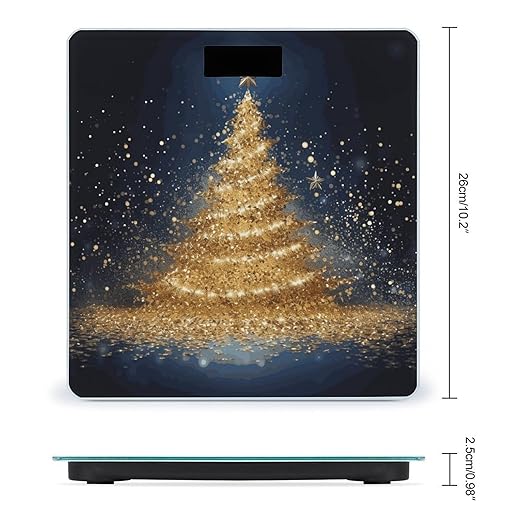 Golden Glitter Christmas Tree Scale for Body Weight Anti-Slip Sturdy Tempered Glass Weighing Machine Highly Digital Accurate Bright LCD Bathroom Scale for Household Gift