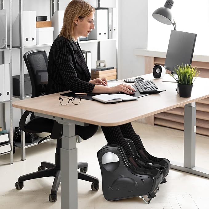 RELAX4LIFE Foot and Calf Massager Shiatsu Foot Massager Machine w/Heating Kneading Vibration Rolling Adjustable Speed &amp Tilt Base Leg Massager for Pain Relief (Black)