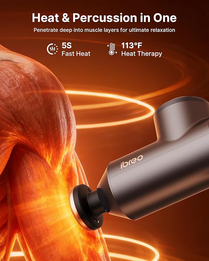 Surge Pro Deep Tissue Massage Gun with Heat Percussion Muscle Massager for Pain Relief with 12mm Amplitude 4 Speeds and 6 Massage Heads Handheld Back and Neck Massager for Athletes Men Women