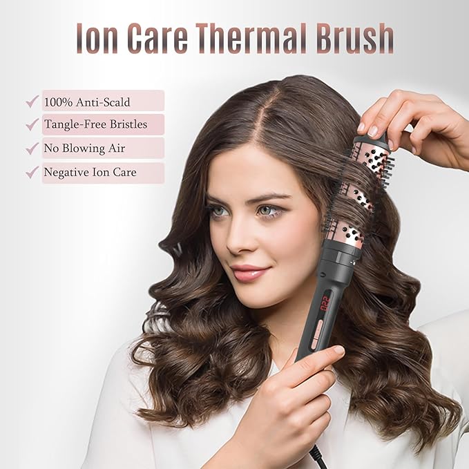 4-in-1 Curling Iron Set for Long Hair Fast Heating Ceramic Ionic Hair Curler Flat Iron &amp Hot Brush Combo Frizz-Free Styling Tool with Dual Voltage for Home &amp Travel