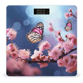 Pink Flowers Butterflies Digital Bathroom Scale for Body Weight with High Precision Digital Weighing Scale with BMI Clear LCD Display and Step-On Measures Weight Up to 180kg