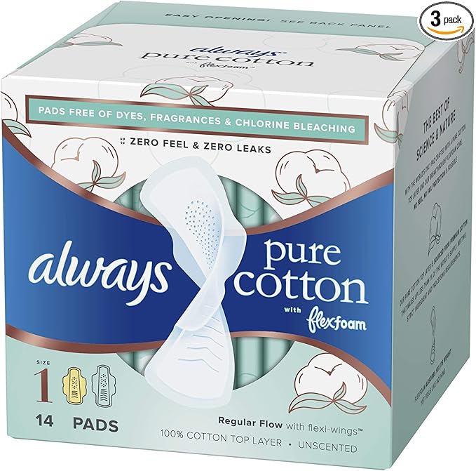 Always Pure Cotton with Flexfoam Pads Size 1 Regular Absorbency (42 Count)