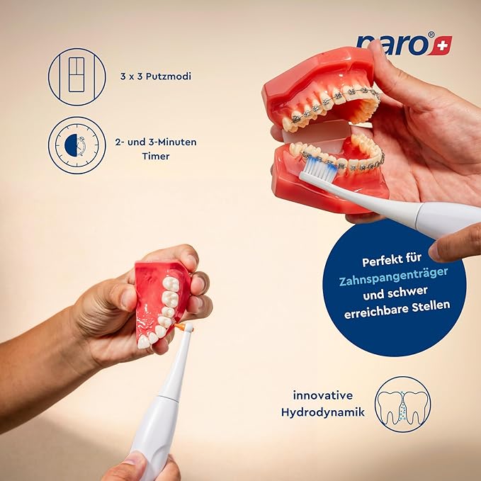 Paro Sonic Electric Toothbrush Hydro Dynamic Effect. Sensitive hydrodynamic Electric Toothbrush Help Cleaning Efficiency. up to 80000 MOV/Min Comes with Travel Bag and interdental Brushes