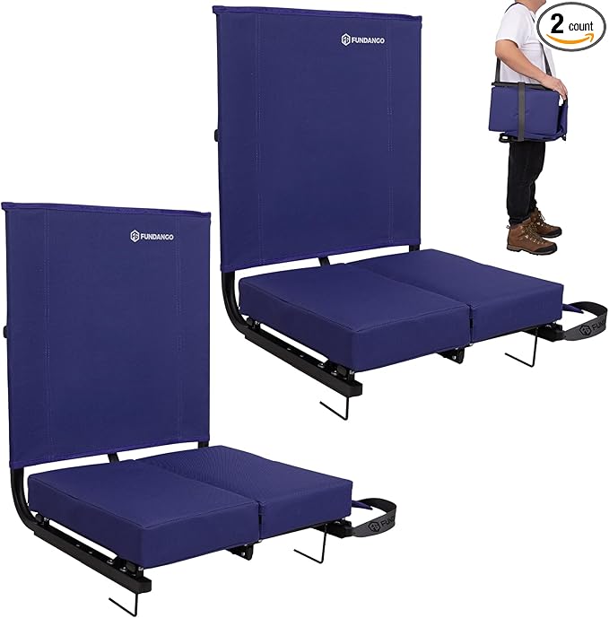 FUNDANGO Extra Wide Stadium Seats with Back Support for Adults Padded Bleacher Chairs with Back and Cushion Folding Bleacher Seats with Shoulder Strap for Football Baseball Sports