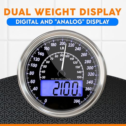 ZENO Hybrid 2-in-1 Analog &amp Digital Weighing Scale for Body Weight up to 400lbs - Thick Tempered Glass - Extra Large Display - Easy to Read Digital Bathroom Scale - New - Black Nova
