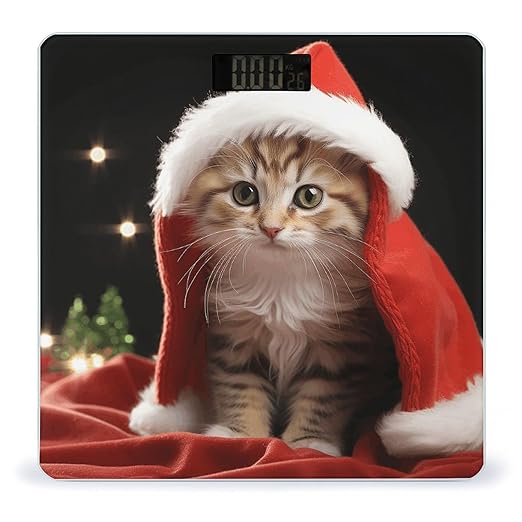 Cute Christmas Cat Bathroom Scale Rounded Smart Scale for Body Weight Automatic Power On/Off Weight Scales Accurate Bathroom Digital Scales for Pet Home Bedroom Kitchen